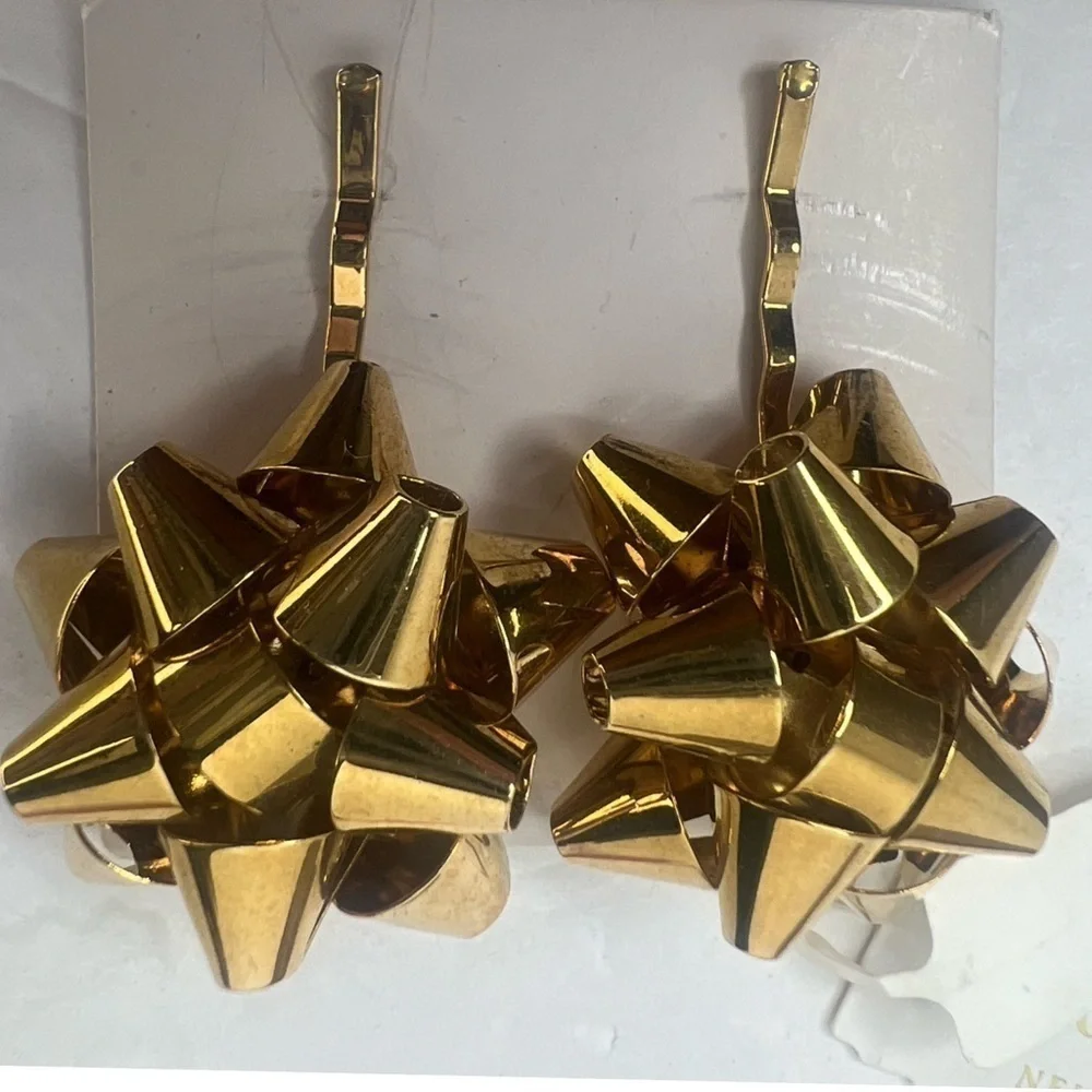 KATE SPADE VINTAGE BOURGEBOW BOW GOLD HAIR CLIPS BARRETTE GRIPS CHRISTMAS PINS